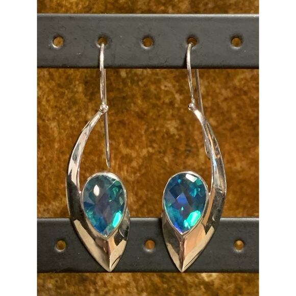 Sajen Earrings Sterling Silver and Rainbow Quartz (Blue & Green) Made in India - Picture 1 of 6